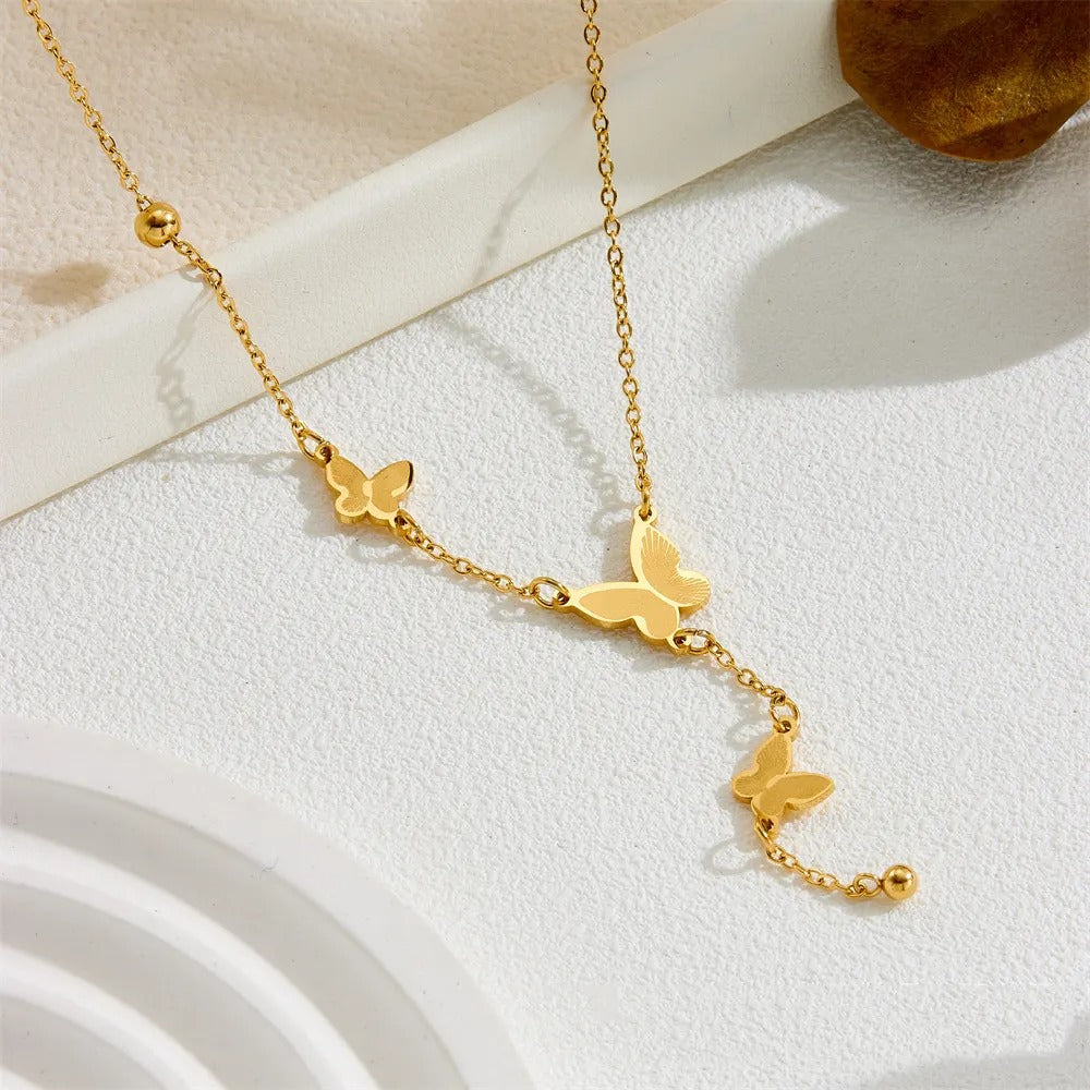 Three Butterflies Drop Necklace
