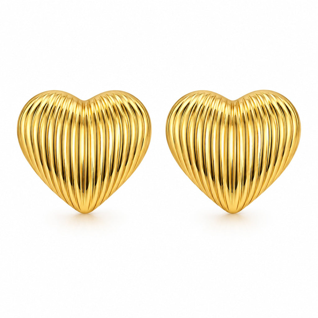 Ribbed Gold Heart Stud Earrings