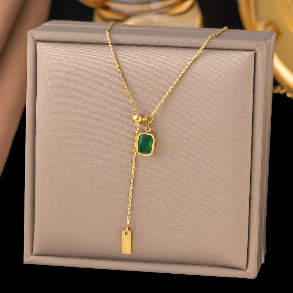 Emerald Pendant Baby Engraved Bar Drop Necklace