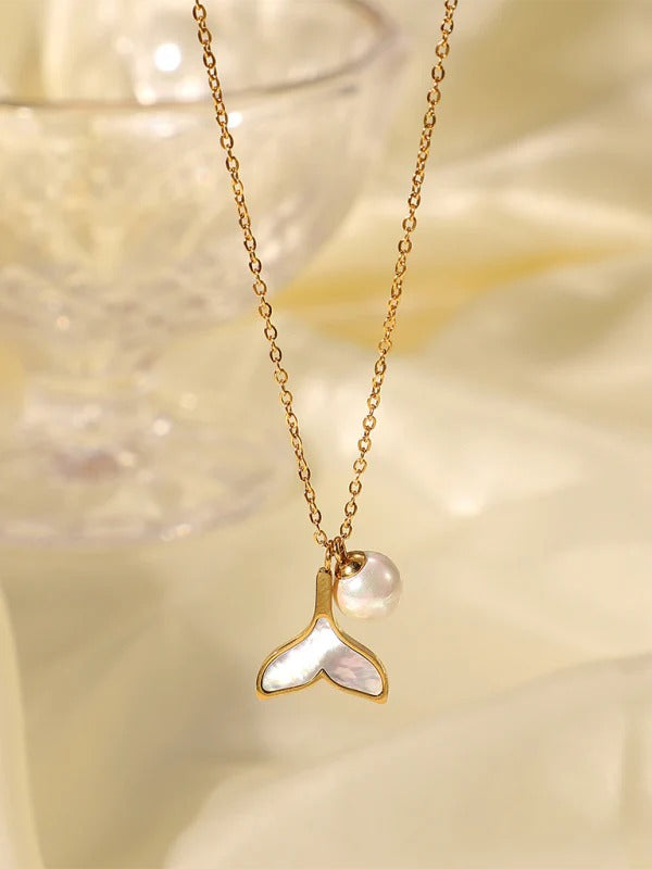 Freshwater Pearl & Mermaid Tail Pendant Necklace
