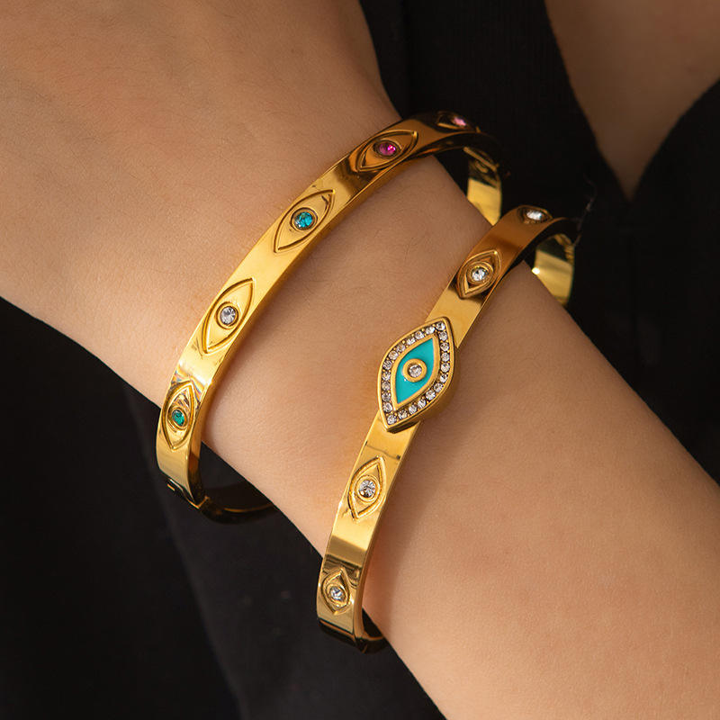 Multi-Color Zircon Evil Eyes Style Bangle Bracelet