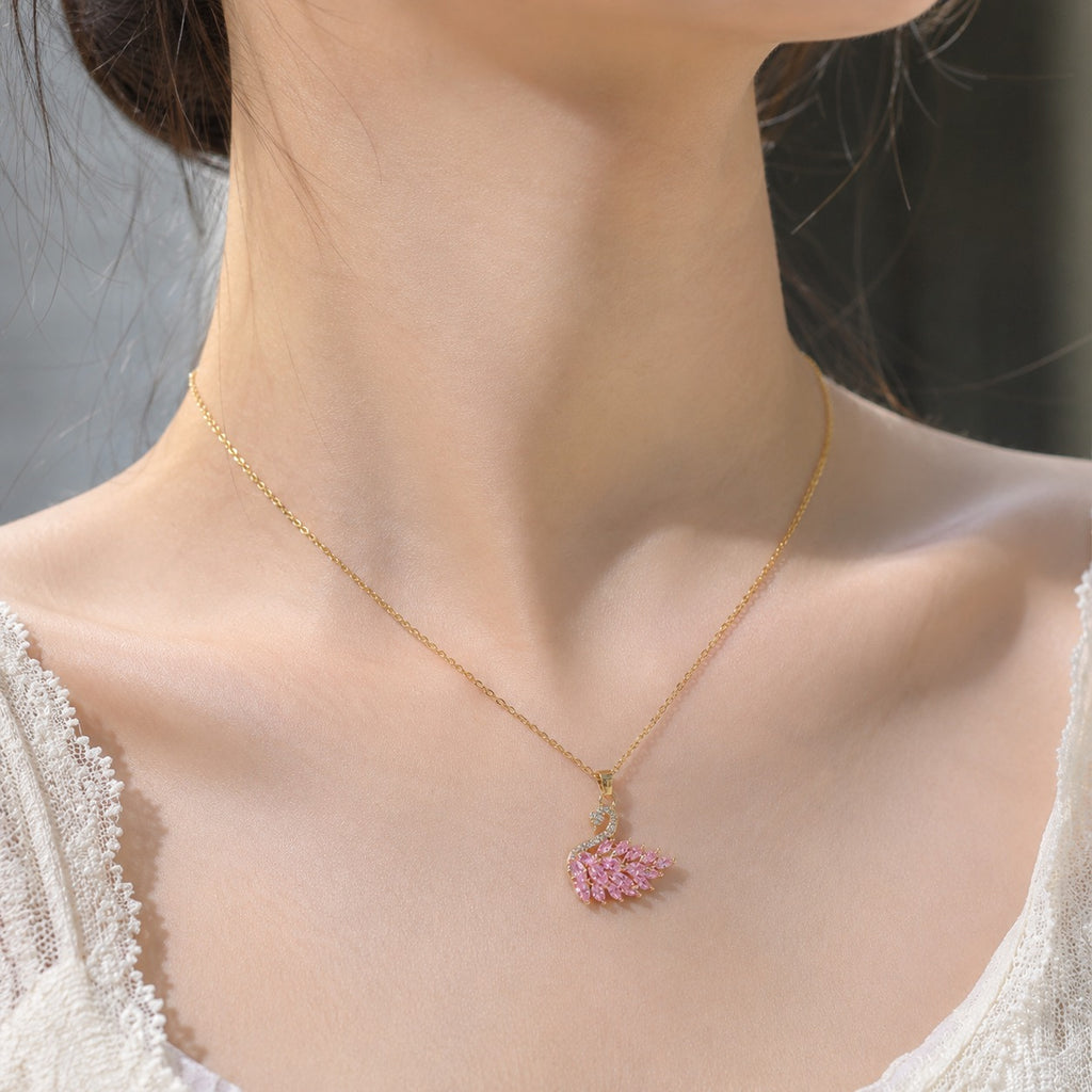 Trendy Pink Swan Pendant Necklace