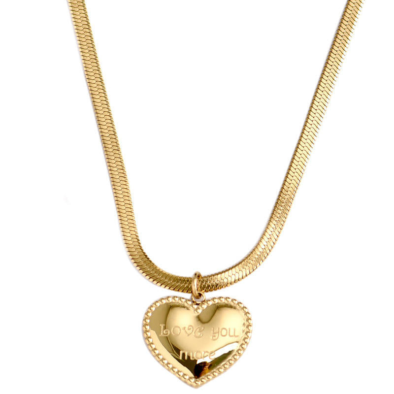 Love You More Stamp Heart Pendant Necklace