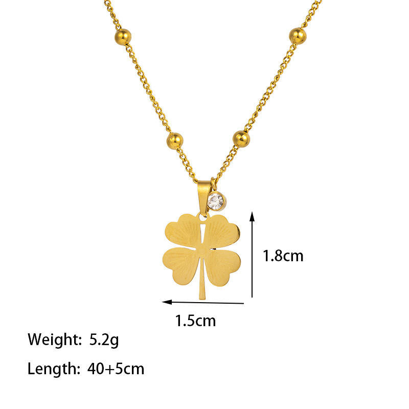 Lucky Leaf Stone Drop Pendant With Beads Chain Necklace