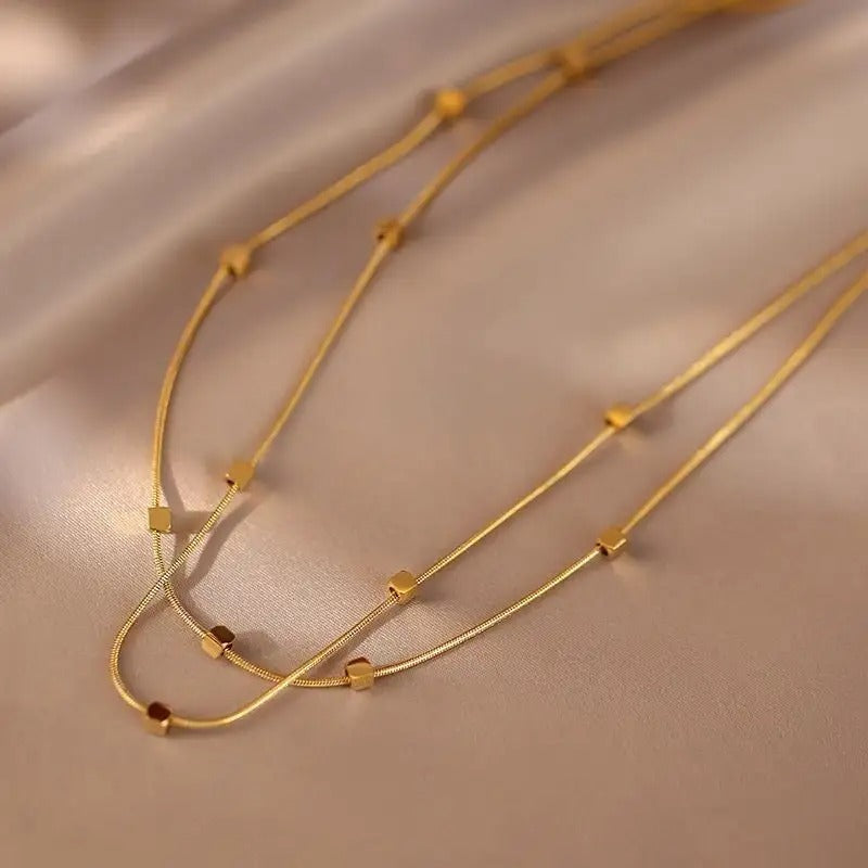 Retro Double-layer Herringbone Cubic Square Beads Necklace