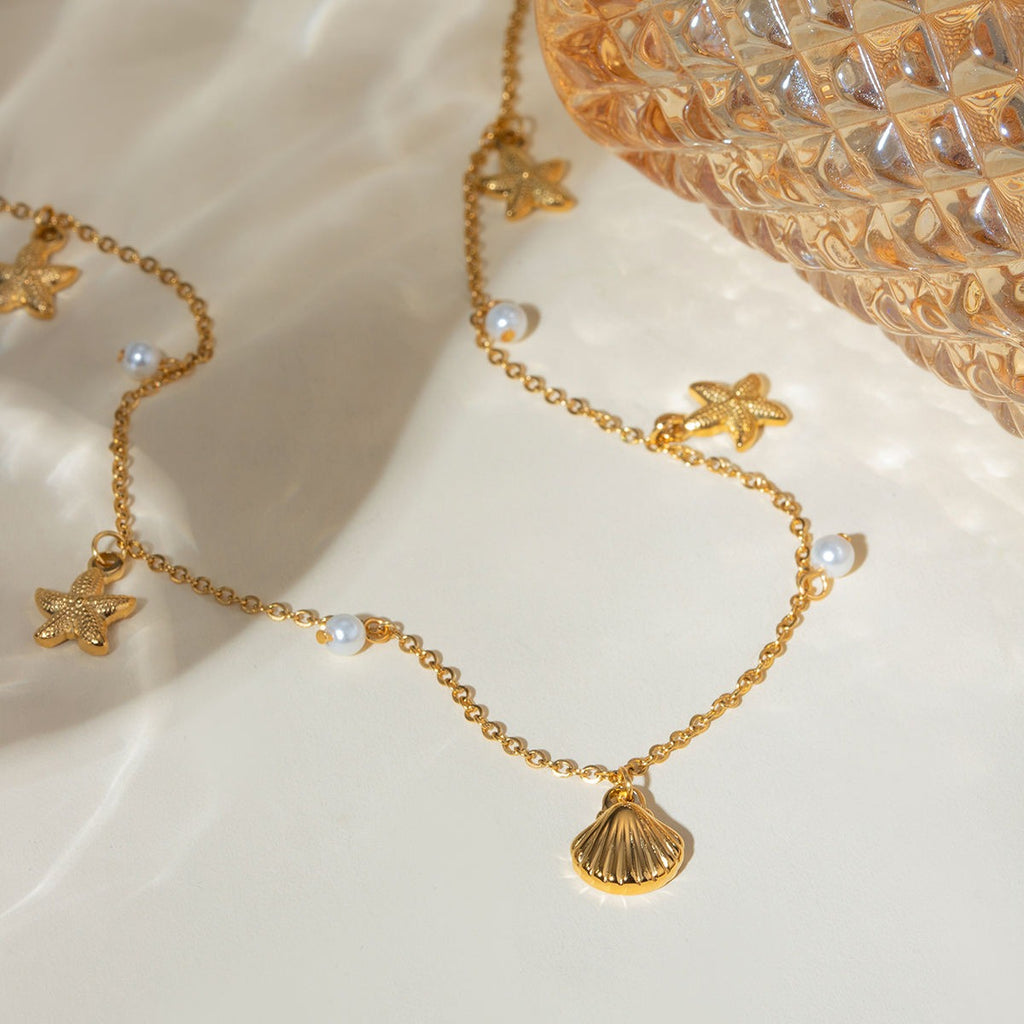 Sea Shell Star Theme Pearl Charms Necklace
