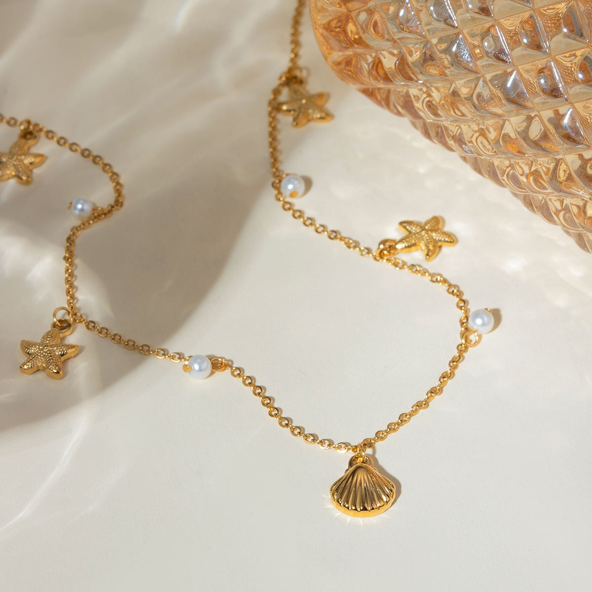 Sea Shell Star Theme Pearl Charms Necklace