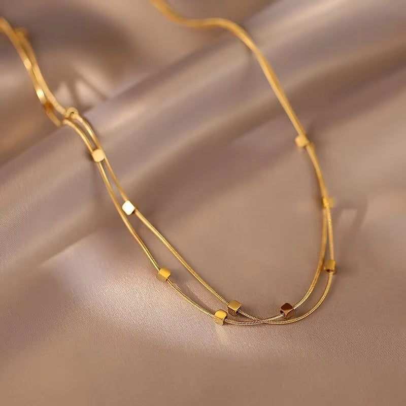 Retro Double-layer Herringbone Cubic Square Beads Necklace