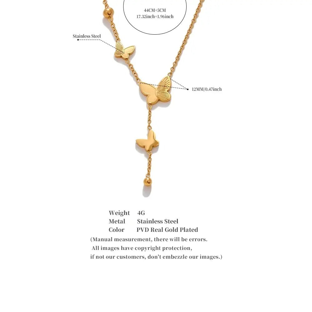 Three Butterflies Drop Necklace