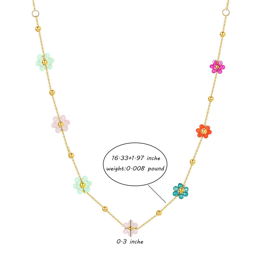 Colorful Daisy Flower Crystal Beads Necklace