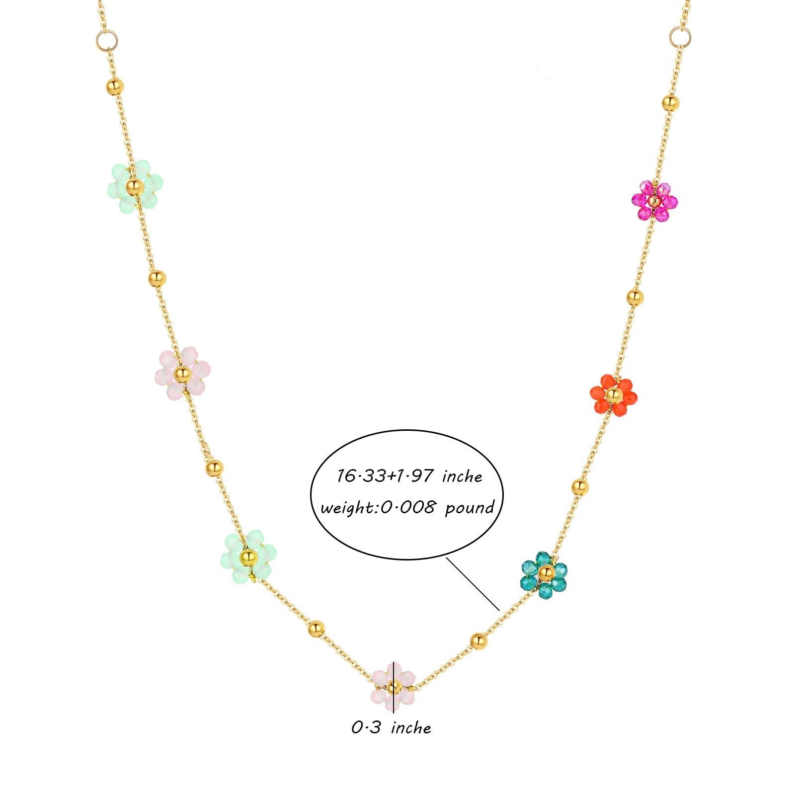 Colorful Daisy Flower Crystal Beads Necklace