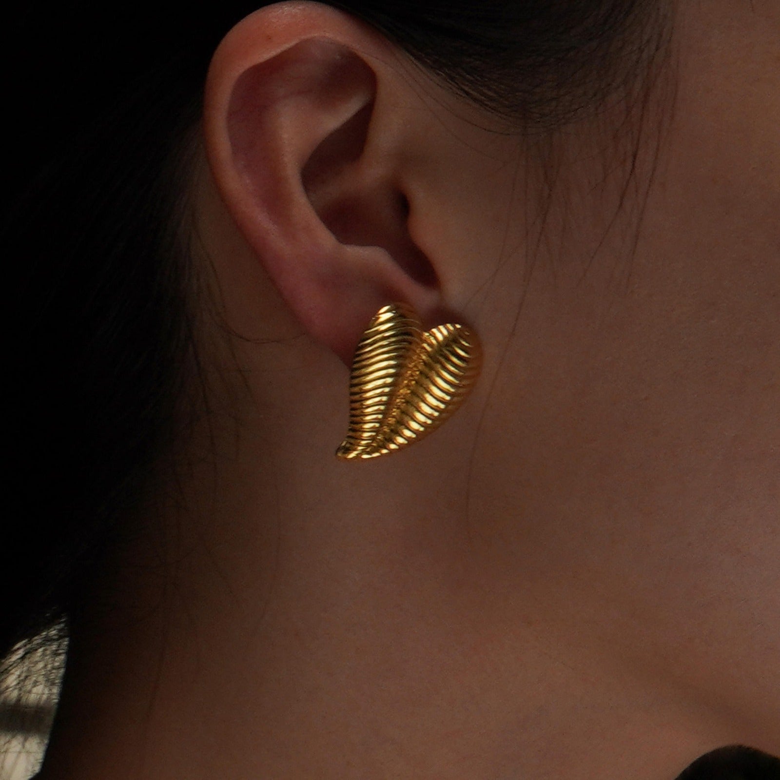 Stripe Heart Stud Earrings