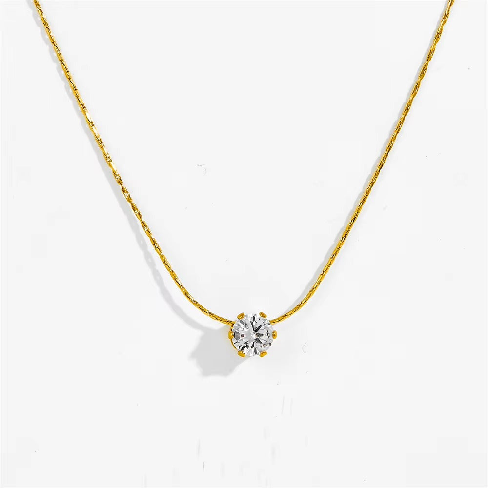 Round Solitaire Diamond Studded Thread Chain Necklace