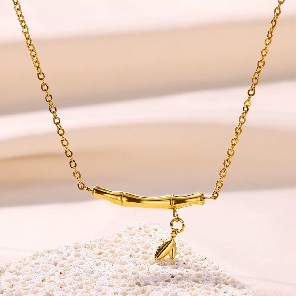 Bamboo Bar Leaf Drop Necklace