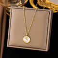Rose Enamelled Pendant With Trited Style Chain Necklace