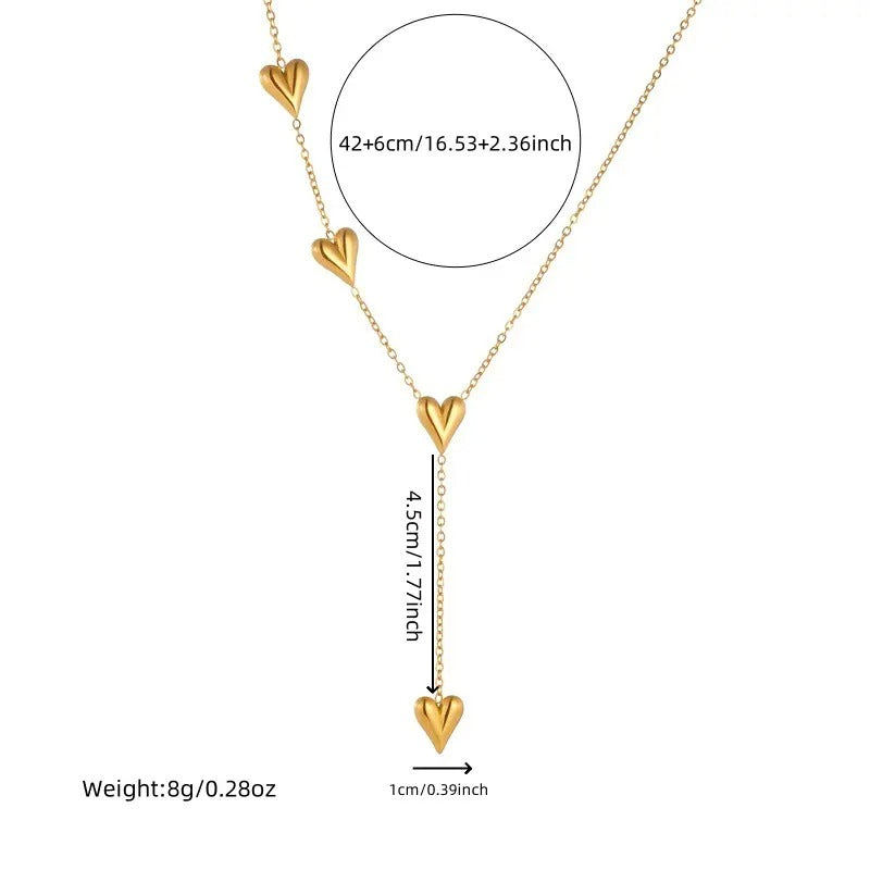 Y-Shape Four Heart Drop Necklace