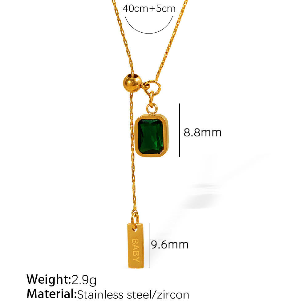 Emerald Pendant Baby Engraved Bar Drop Necklace