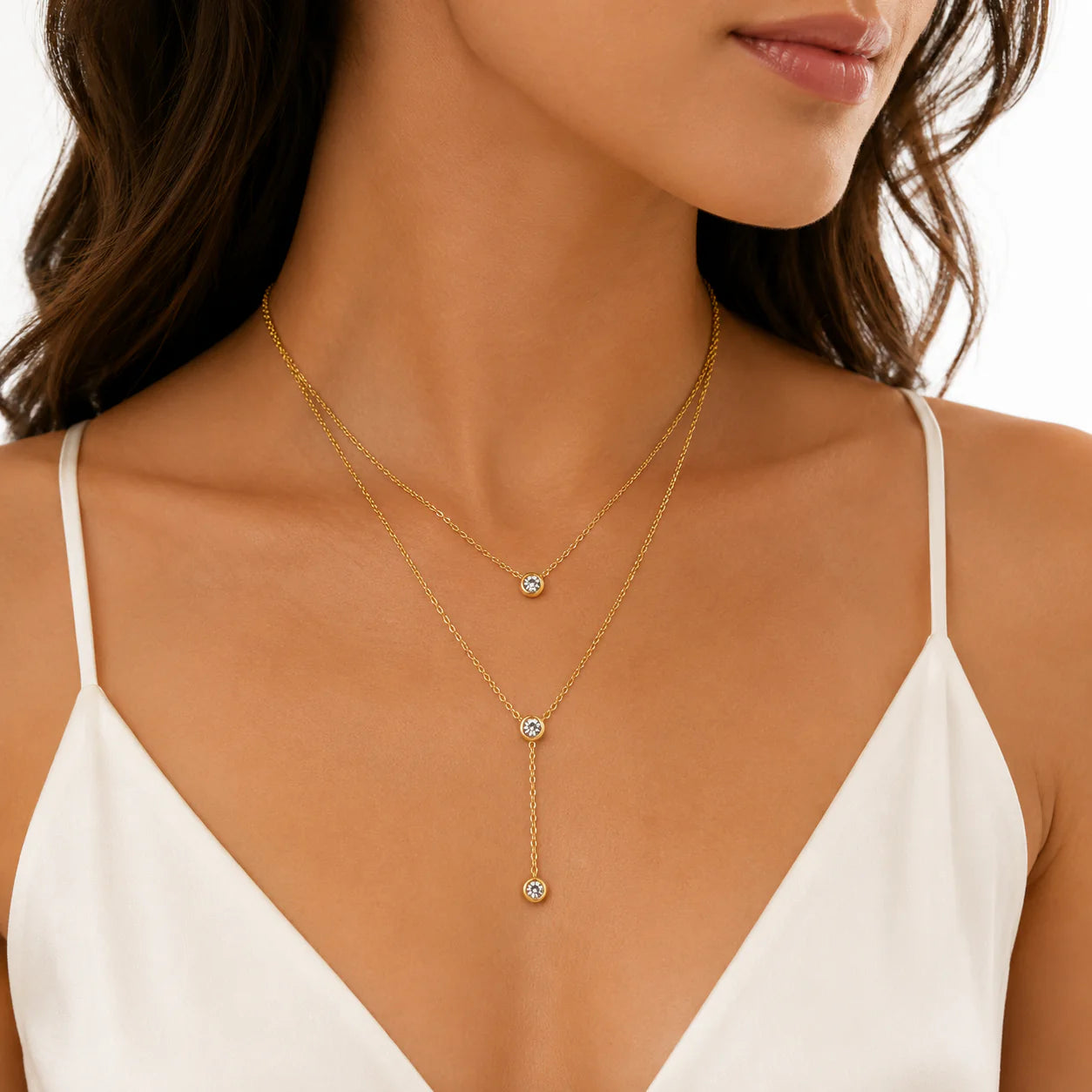 Dual Layer Diamond Charms Necklace