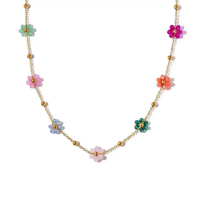 Colorful Daisy Flower Crystal Beads Necklace