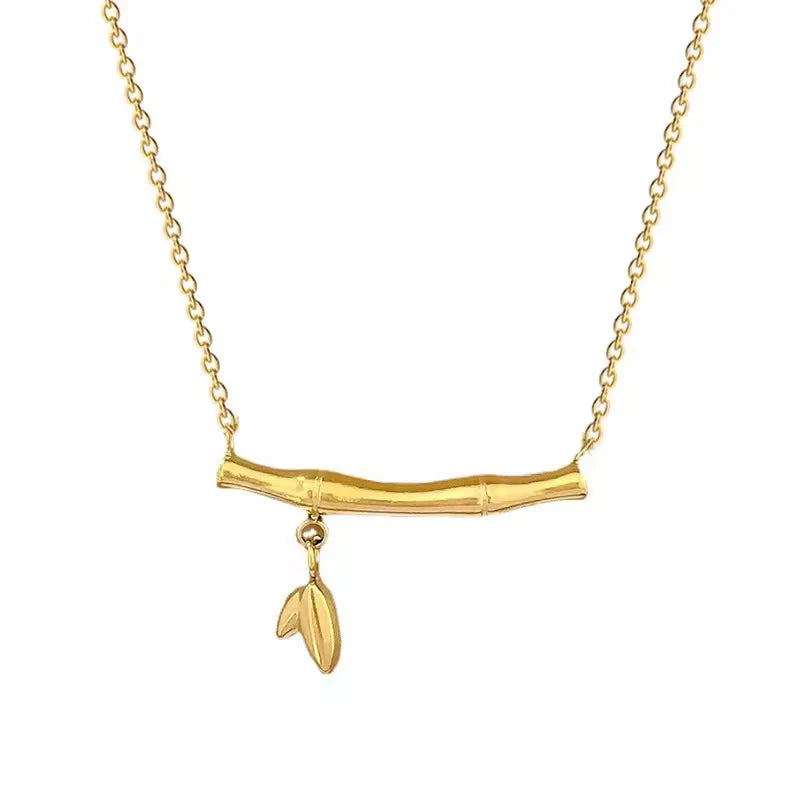 Bamboo Bar Leaf Drop Necklace