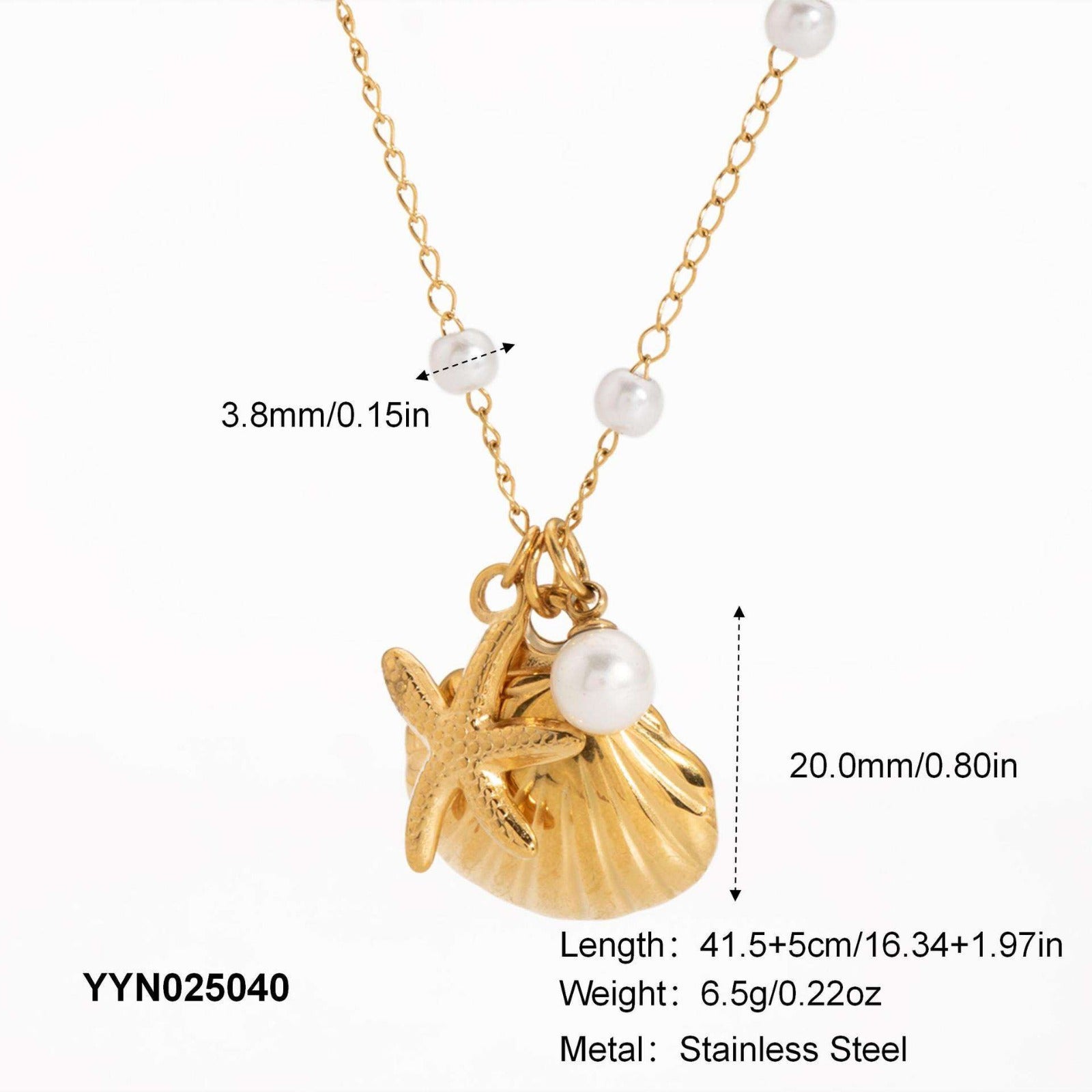 Pearl Chain Sea Shell Starfish Necklace