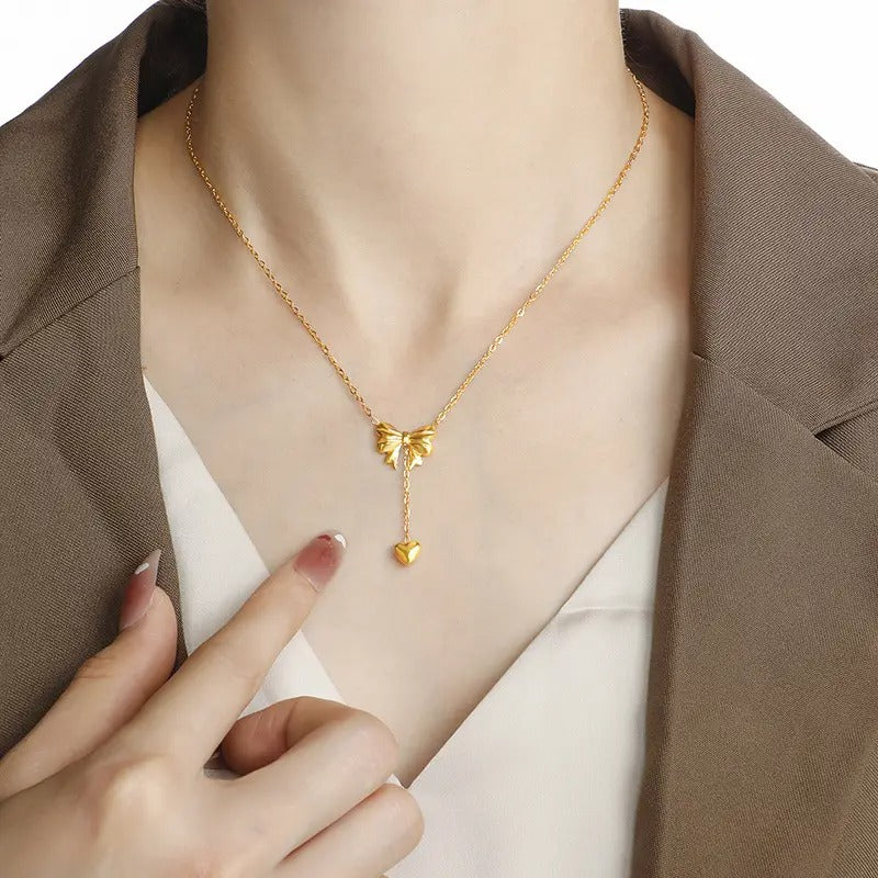 Heart Drop Bow Knot Necklace