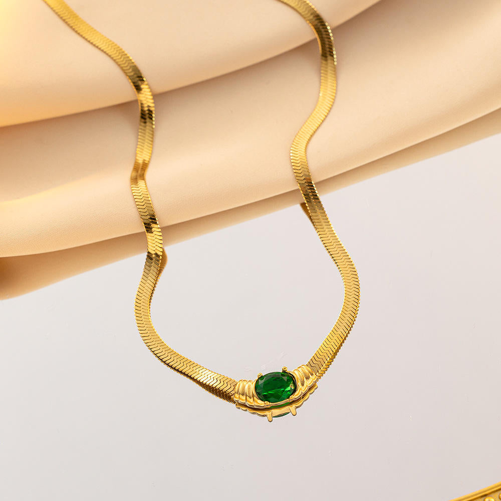 Snake Chain Oval Emerald Style Zirconia Choker Necklace