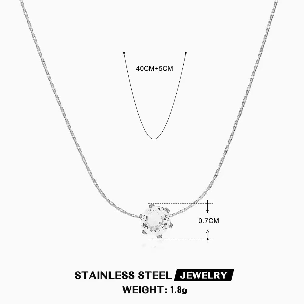Round Solitaire Diamond Studded Thread Chain Necklace