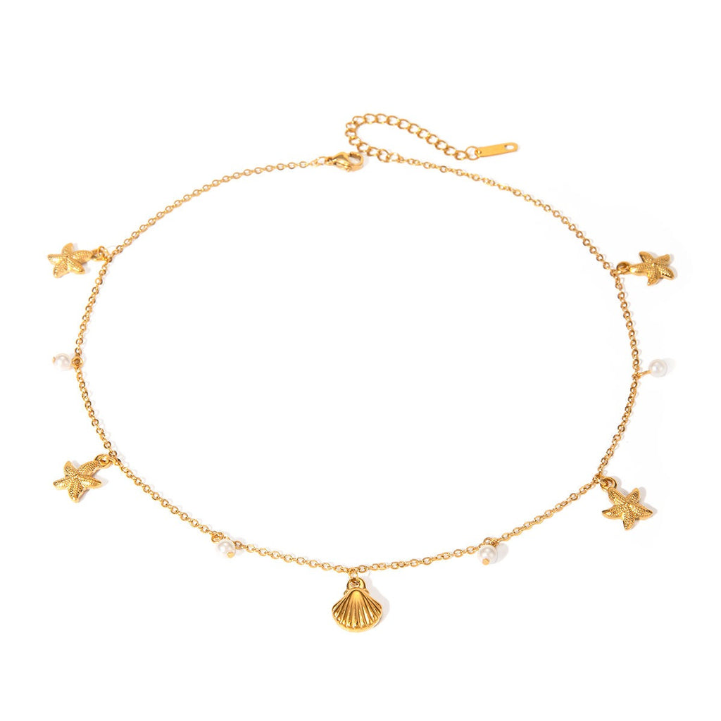 Sea Shell Star Theme Pearl Charms Necklace