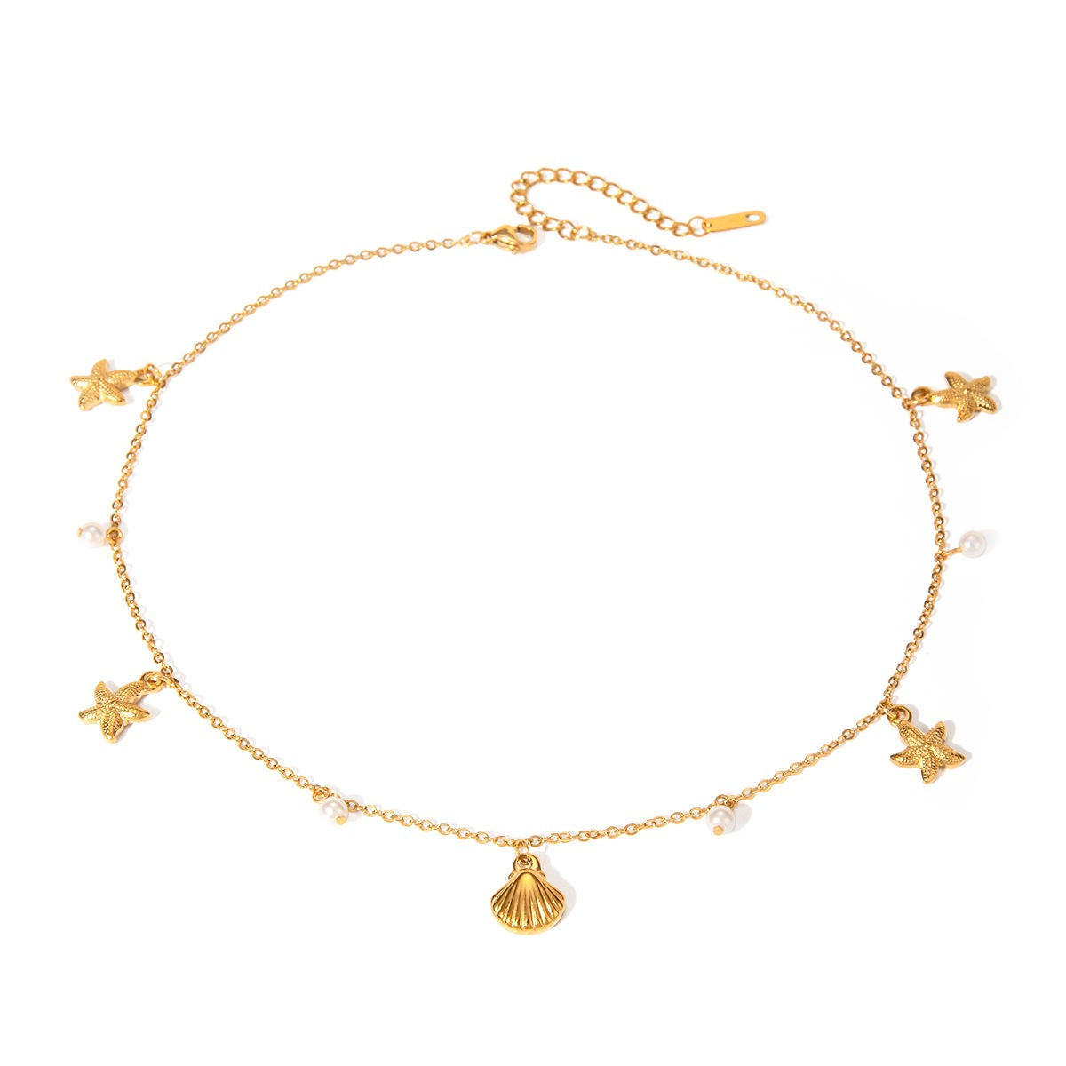 Sea Shell Star Theme Pearl Charms Necklace