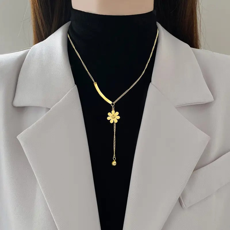Flower Bar Ball Drop Necklace