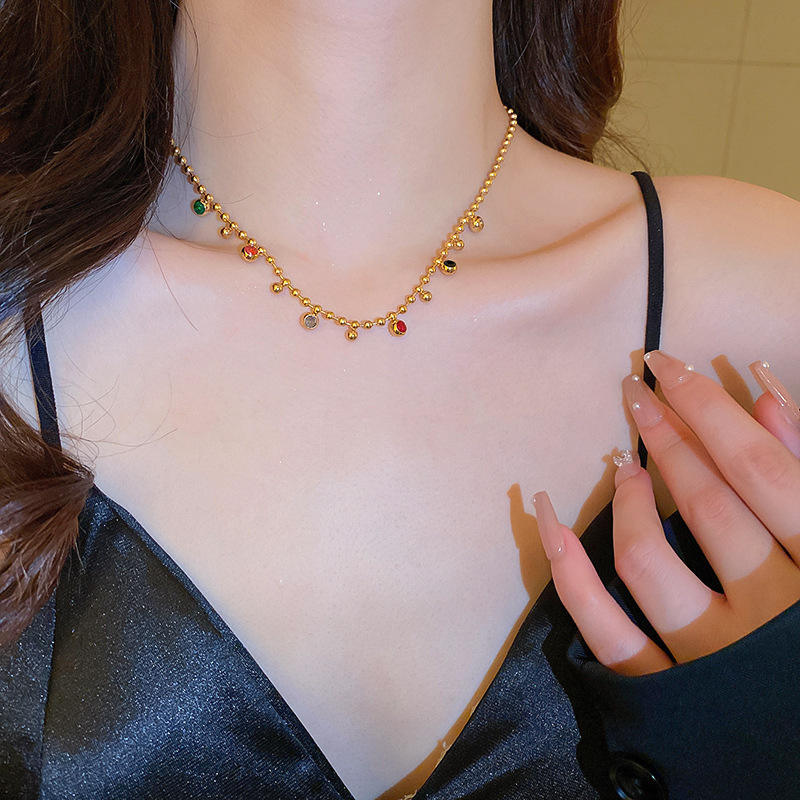 Multi-Color Stone Beads Chain Necklace