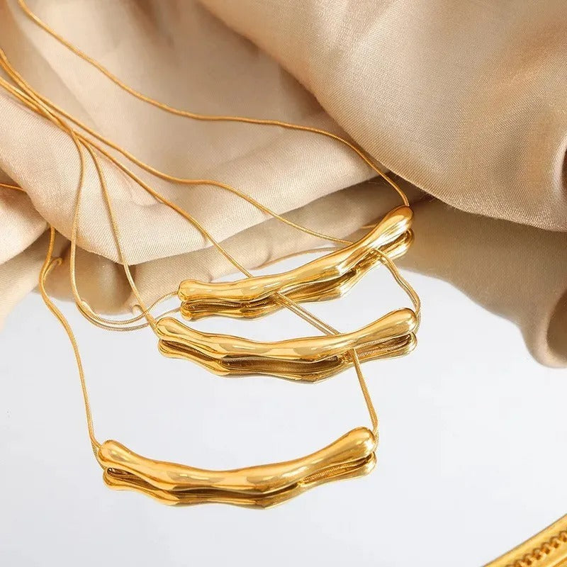 Irregular Bar Bamboo Pendant Snake Chain Necklace