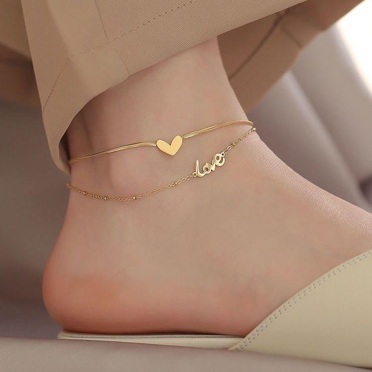 Love Heart Dual Chain Anklet