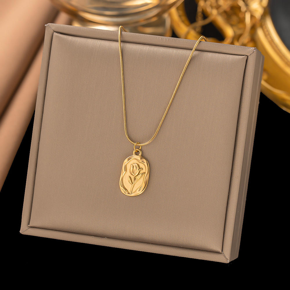 Tulip Stamped Pendant Necklace