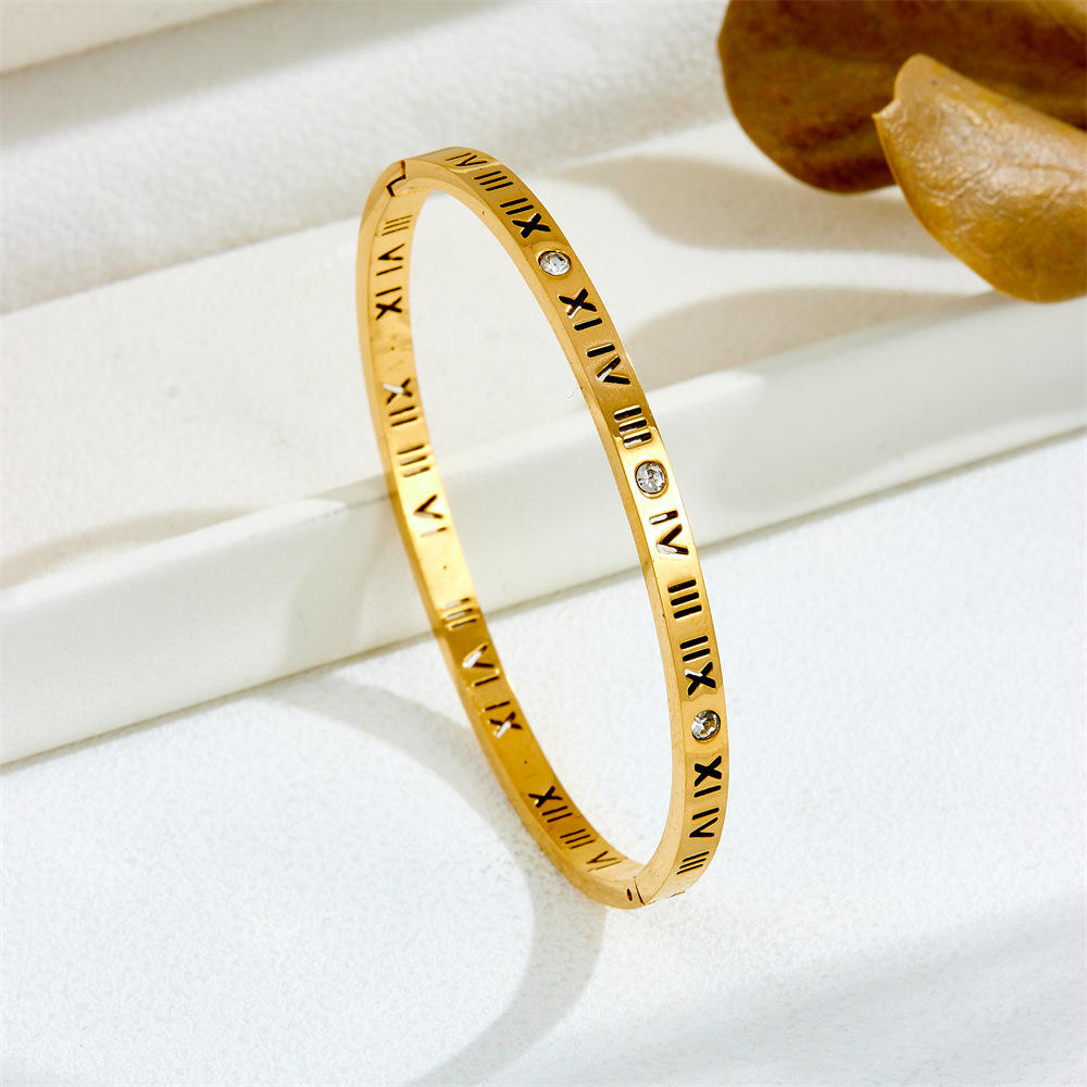 Roman Numbers Cut & Stone Bangle Bracelet