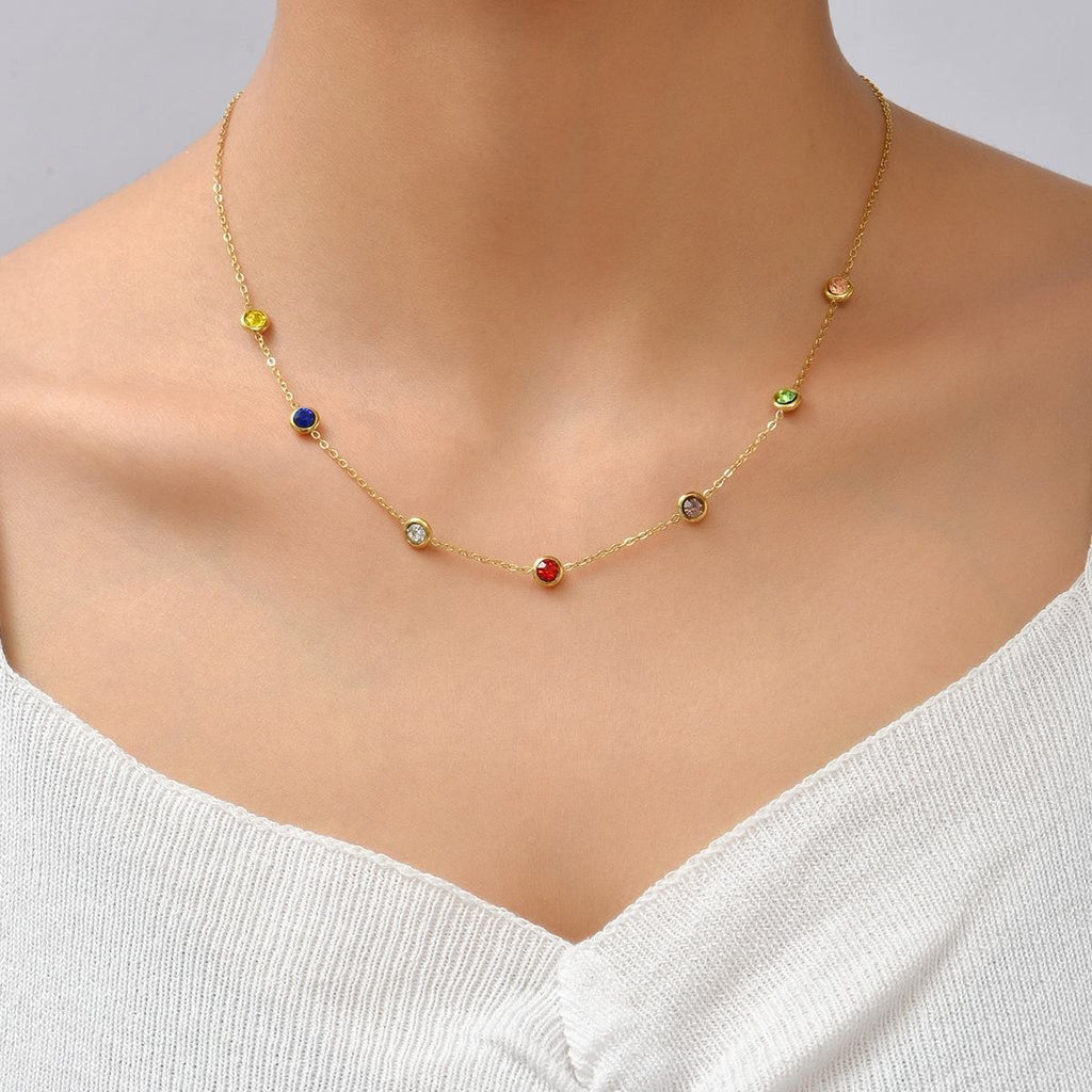 Multi-Color Stone Charms Necklace