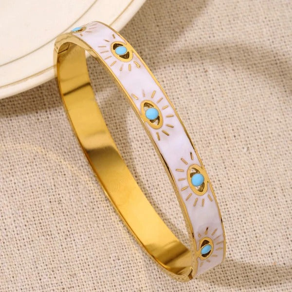 Enamelled Evil Eyes Bangle Bracelet
