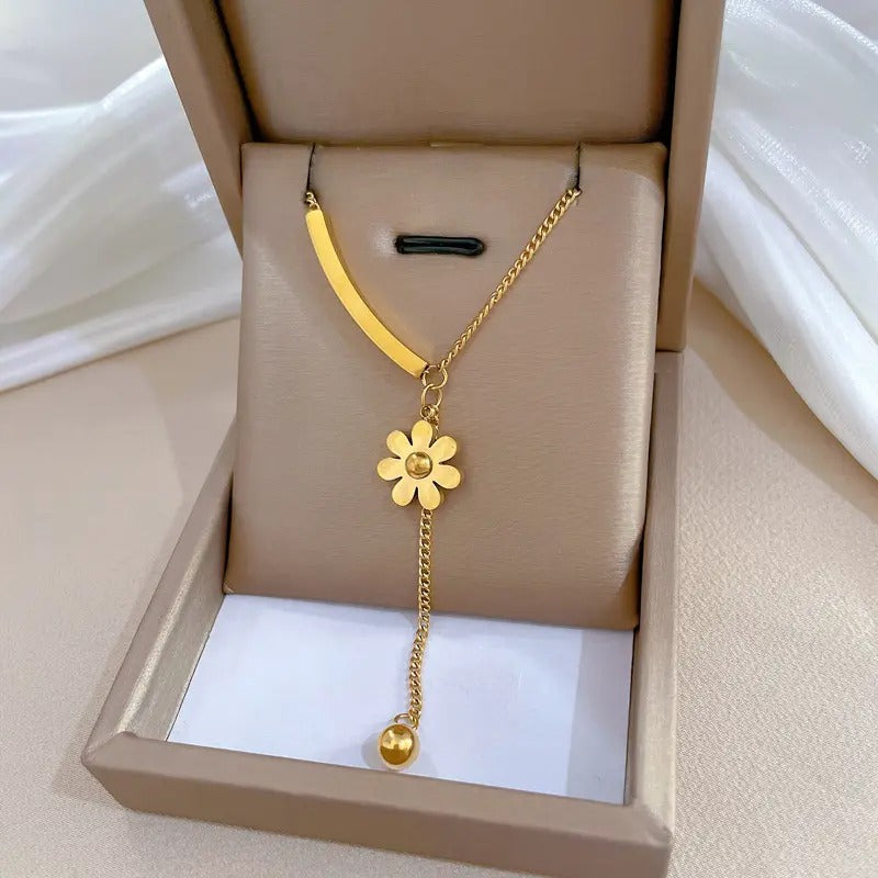 Flower Bar Ball Drop Necklace