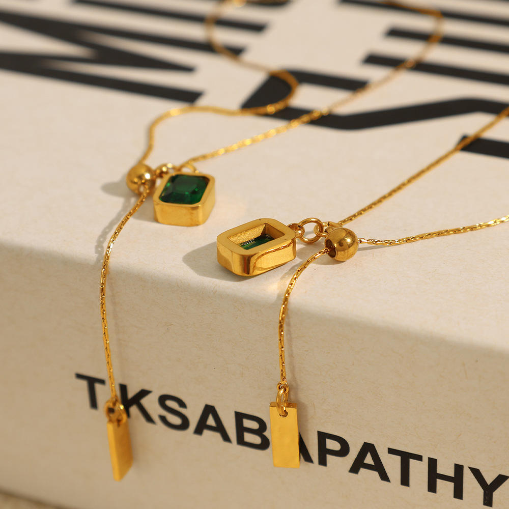 Emerald Pendant Baby Engraved Bar Drop Necklace