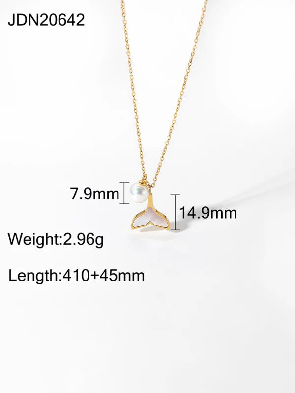 Freshwater Pearl & Mermaid Tail Pendant Necklace