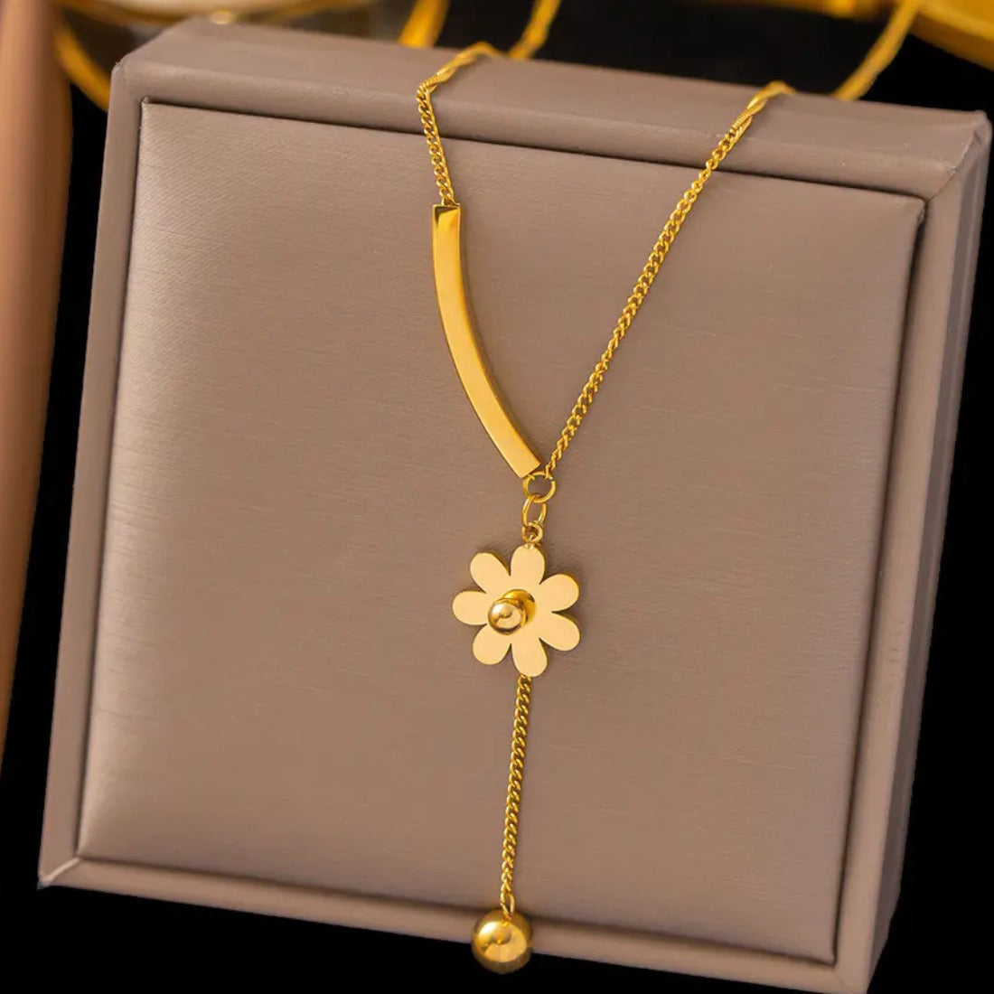 Flower Bar Ball Drop Necklace