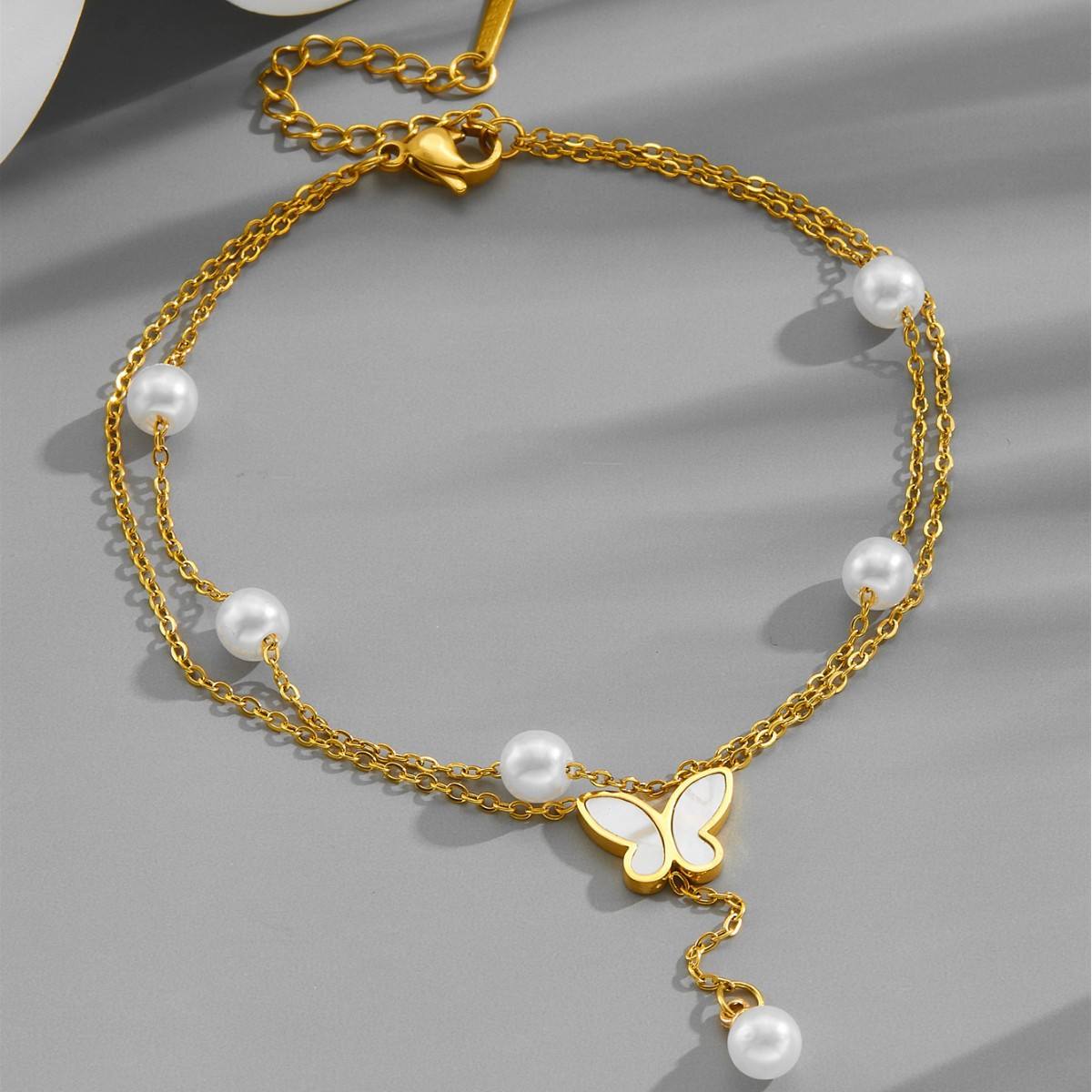 Beads & Butterfly Dual Chain Anklet