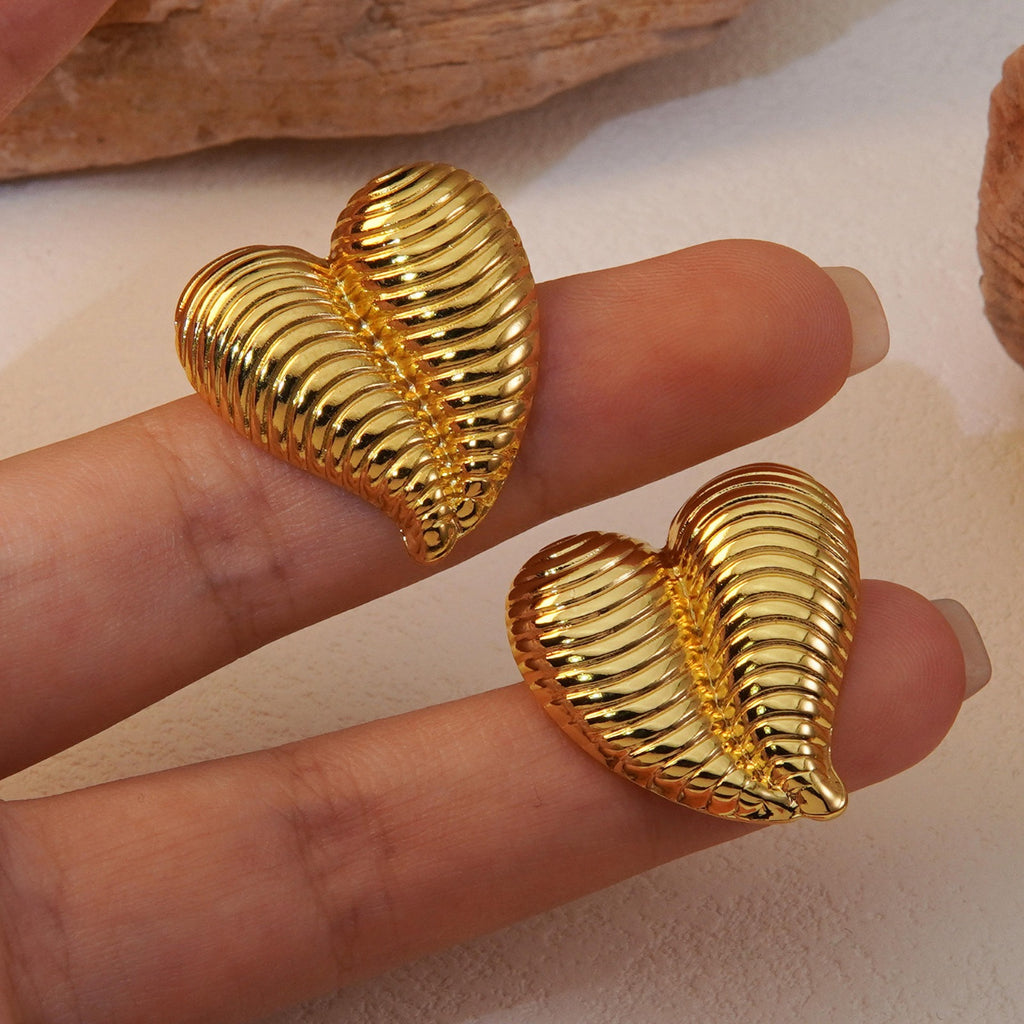 Stripe Heart Stud Earrings