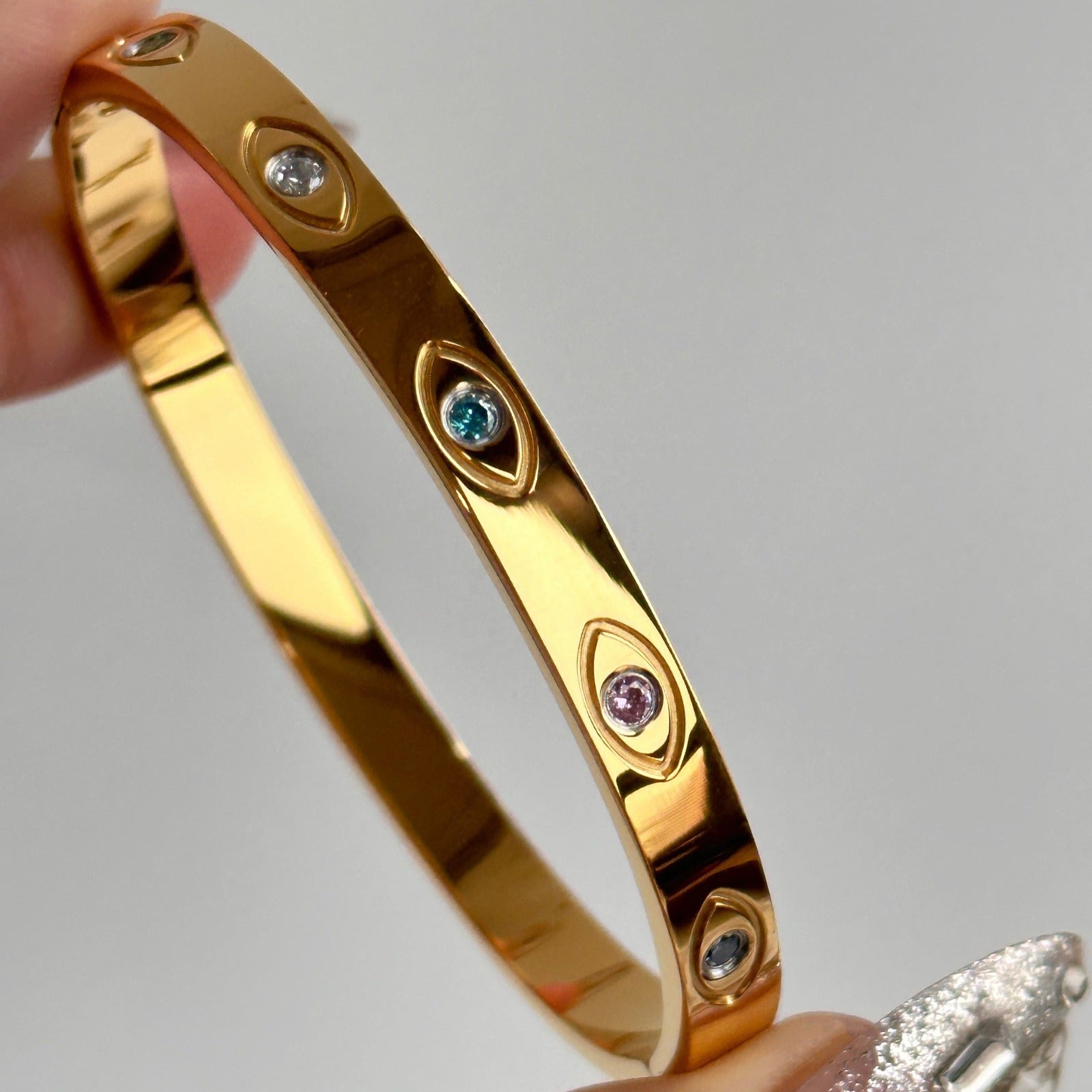Multi-Color Zircon Evil Eyes Style Bangle Bracelet