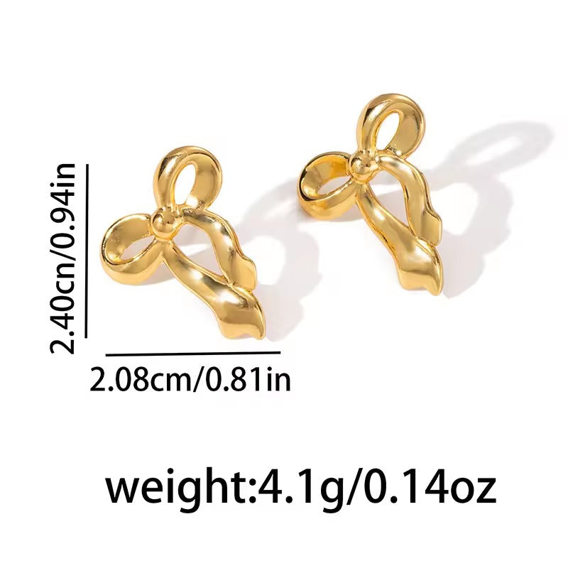 Smooth Bow Ribbon Knot Stud Earrings