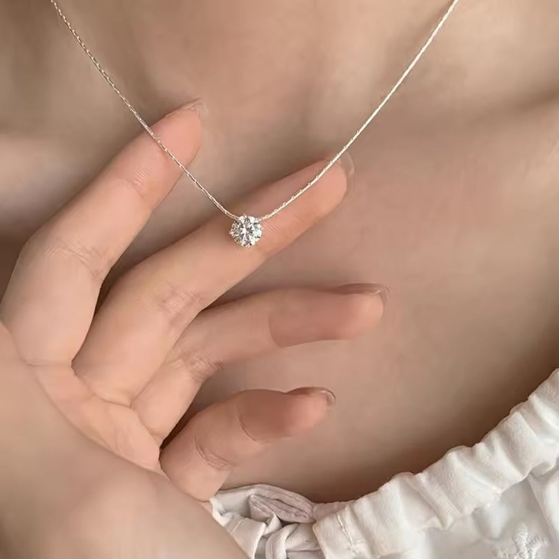 Round Solitaire Diamond Studded Thread Chain Necklace