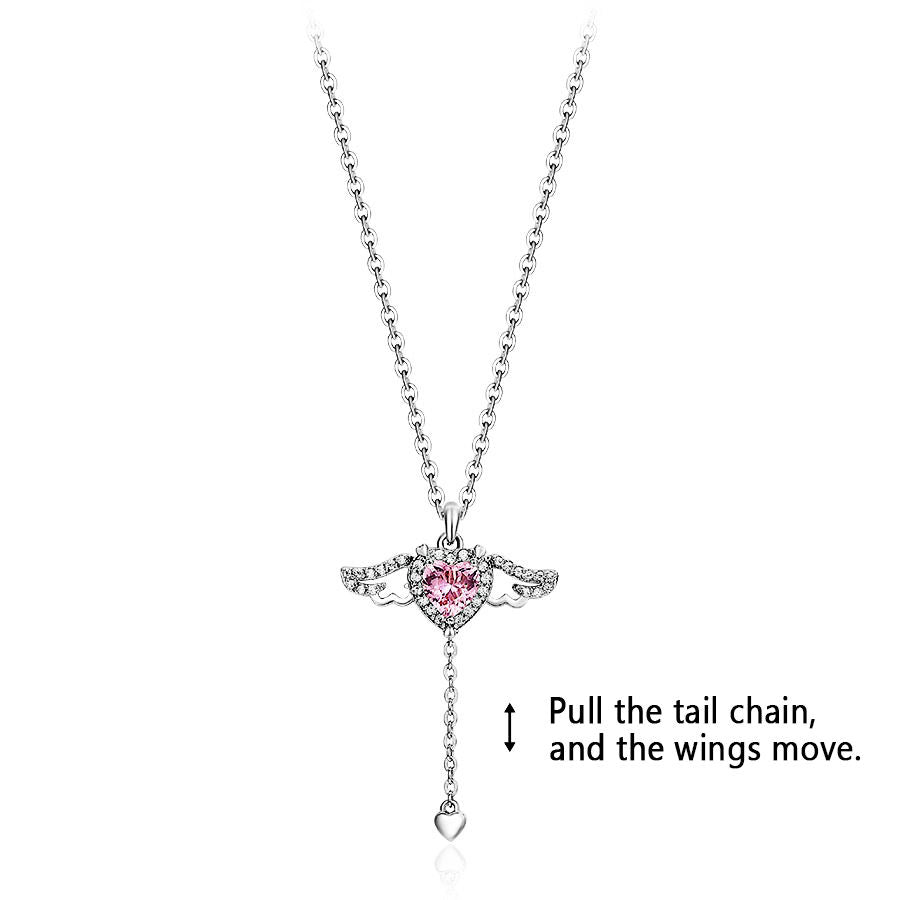 Dainty Angel Wings Pink Heart & Drop Necklace