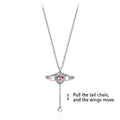 Dainty Angel Wings Pink Heart & Drop Necklace