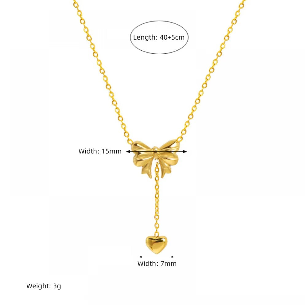 Heart Drop Bow Knot Necklace